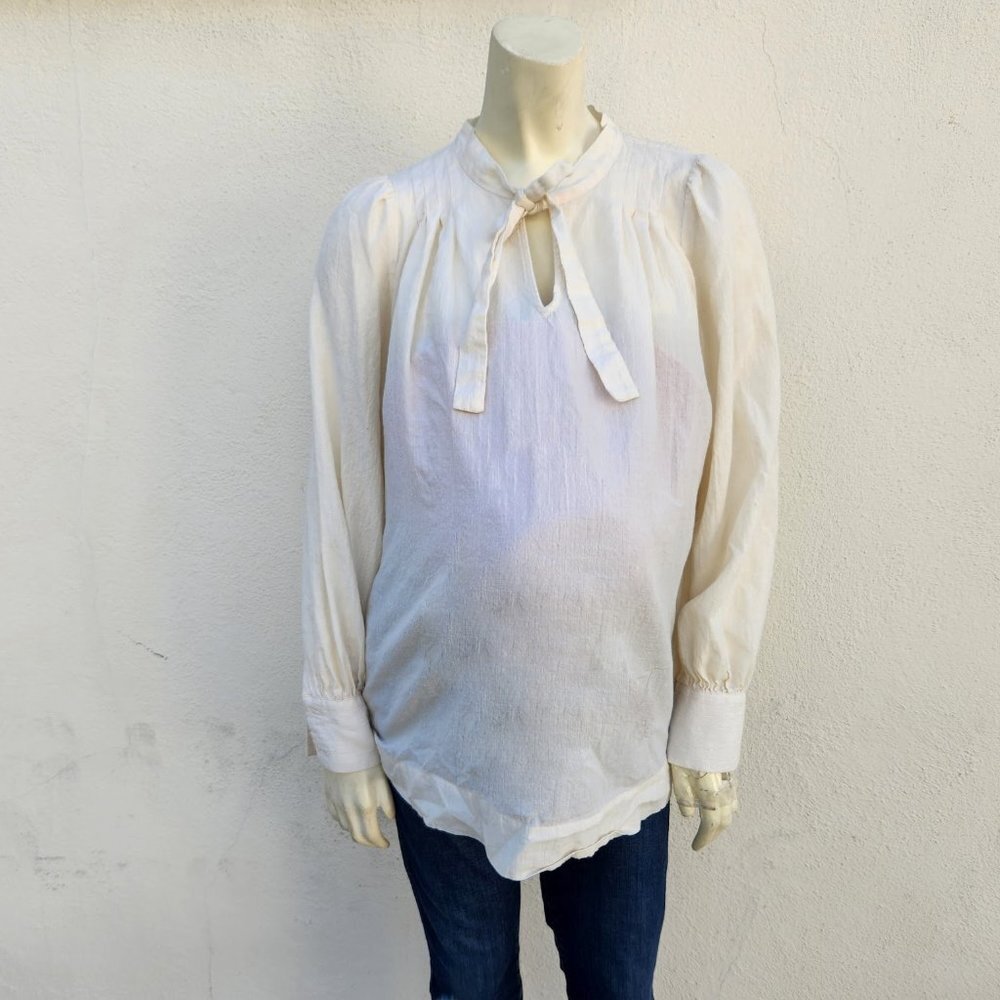 HATCH Ivory Tie Neck Wool Blend Blouse - Picture 2 of 6